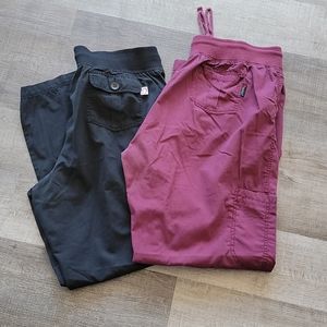 XL Peaches scrub pants 2 pair black and wine